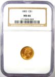 1883 Indian Gold Dollar Coin - NGC MS66