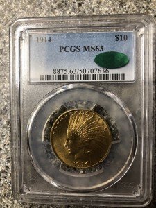 1914 $10 Gold Indian Head Coin MS63 CAC