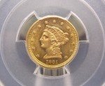 1861 $2.5 Gold Liberty Quarter Eagle T.2 PCGS AU58