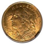 1922 B Switzerland Gold 10 Franc Coin MS-62