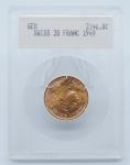 1949 B Swiss Gold 20 Franc in Blanchard Holder