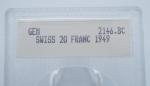 1949 B Swiss Gold 20 Franc in Blanchard Holder