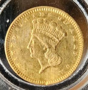 1857 Large Head Indian Princess Gold Dollar Coin