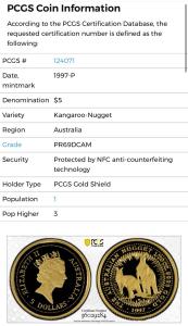 1997 $5 Australia Gold Proof Kangaroo Nugget Coin