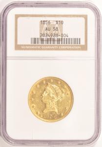 1856 $10 Gold Liberty Eagle Coin NGC AU58