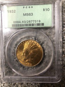1932 $10 Gold Indian Head Coin MS63
