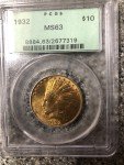 1932 $10 Gold Indian Head Coin MS63