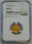 1929 Indian Gold Quarter Eagle $2.50 Coin MS63