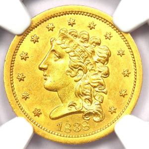 1838 Classic Gold Quarter Eagle $2.50 Coin