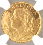 1922 Switzerland 10 Franc Gold Coin NGC 66