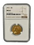 1911 $5 Indian Head Gold Coin - NGC MS 61
