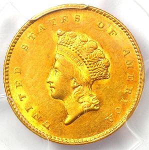 1855 Type 2 Indian Gold Dollar Coin AU58