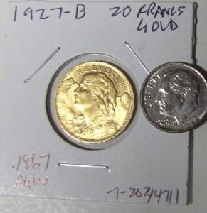 1927-B Swiss 20 Francs Gold Helvetia Coin