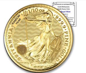 1/10 Oz British Gold Britannia Coin (Random Year)