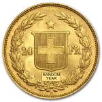 Switzerland 20 Franc Gold Coin Helvetica 1883-1896