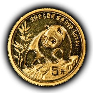 1990 China 5 Yuan Gold Panda Coin 1/20 oz