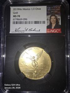 2019-Mo Gold Libertad 1/2 Oz NGC MS70