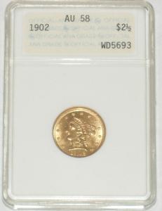 1902 Liberty Quarter Eagle Gold Coin AU58