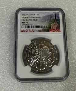 2023 Austria Silver Philharmonic NGC MS70 First Day