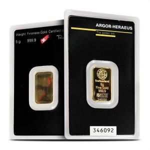 5 Gram Argor Heraeus Gold Bar in Assay