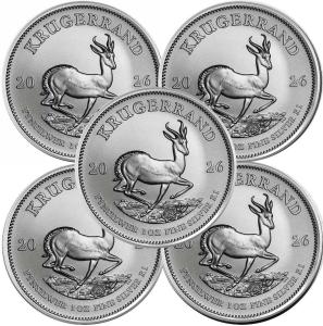 Set of 5 – 2025 South Africa 1 oz Silver Krugerrand