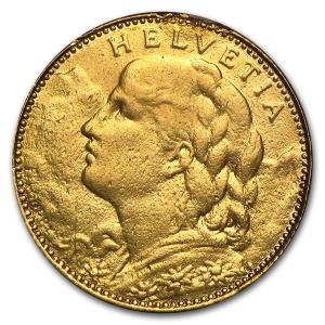 Switzerland 10 Francs Helvetia Gold Coin (1911-1922)