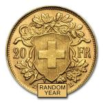 Swiss Gold 20 Francs Helvetia Coins (Random Year)