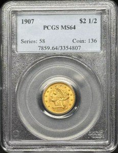 1907 Gold Liberty Head Quarter Coin, PCGS MS-64