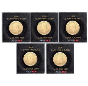 5-Pack 2024 1g Gold Maple Leaf Coins