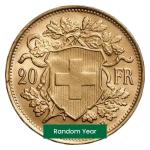 Swiss Gold 20 Franc Helvetia Coin - Random Year