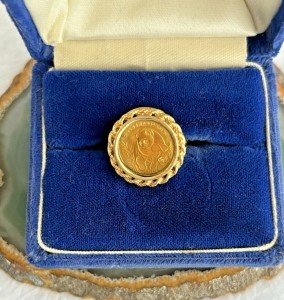 1990 Chinese Panda Coin Ring 14K Gold Size 6