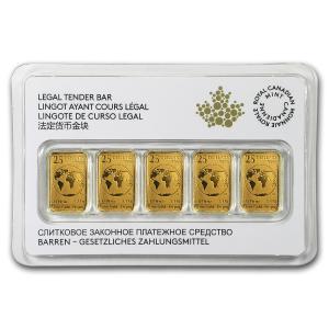 2016 Canada 1/10 oz Gold $25 5-Bar Collection