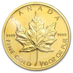 1992 Canada Gold Maple Leaf Coin 1/10 oz