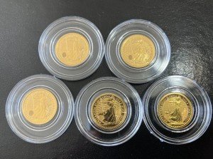 Five 2022 Great Britain 1/10 oz Gold Britannia Coins