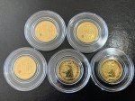 Five 2022 Great Britain 1/10 oz Gold Britannia Coins