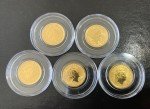 Five 2022 Great Britain 1/10 oz Gold Britannia Coins