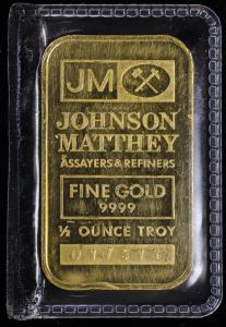 Johnson Matthey 1/2 oz 9999 Fine Gold Bar