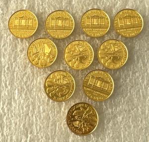 10 Gold 2025 Austria Philharmonic 1/10 oz Coins