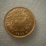 1949 Swiss Helvetia 20 Francs Vreneli Gold Coin