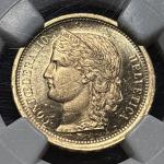 1886 Switzerland 20 Francs Gold Coin MS 63