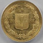 1891-B Swiss Helvetia 20 Franc Gold Coin