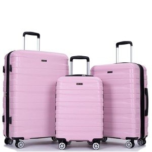 3 Piece Lightweight Hardshell Luggage Set - Pink