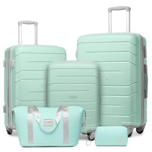 5-Piece Mint Green Expandable Luggage Set