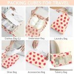 8 Packing Cubes Set with Toiletry Bag - Strawberry