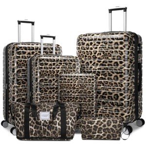 Expandable 6-Piece Leopard Print Luggage Set