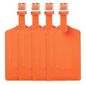 4 Pack Leather Luggage Tags - Orange