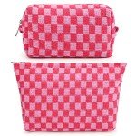 Checkered Cosmetic Bag Set for Travel and Organizing