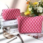 Checkered Cosmetic Bag Set for Travel and Organizing
