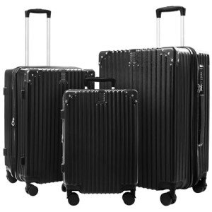 SONSENAI 3-Piece Expandable Black Luggage Set