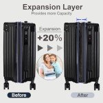 SONSENAI 3-Piece Expandable Black Luggage Set
